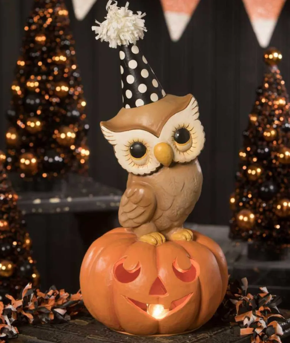 Bethany Lowe Halloween* Tl9435 - Party Owl On Pumpkin Medium