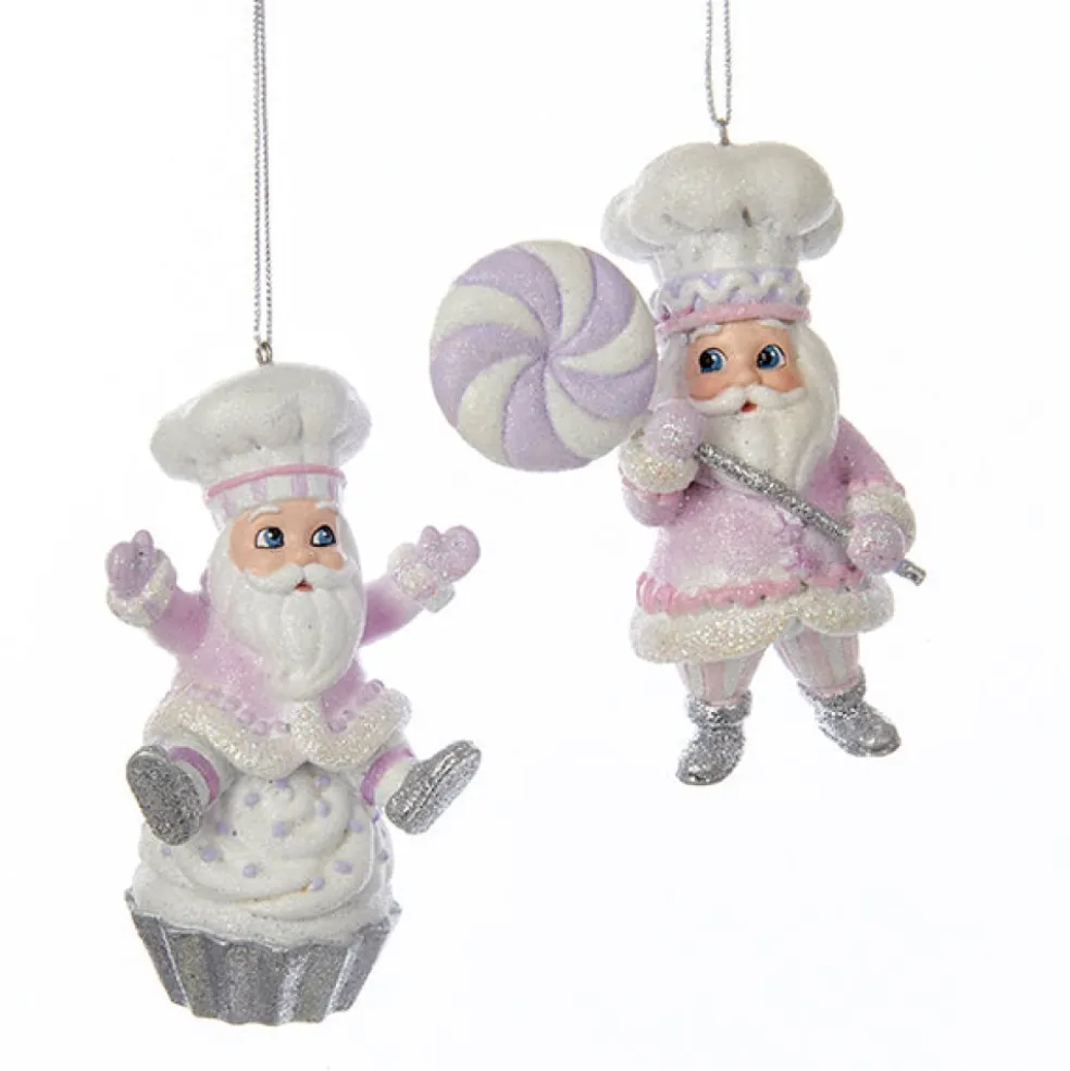 Kurt Adler Christmas Tree*C7906 Sugar Plum Chef Santa With Silver Glitter Ornament 2 Assorted Kurt S.Adler New York