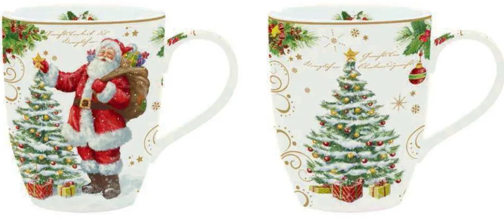 Easy Life Tableware*Christmas Tableware: Set 2 Assorted Mugs In High Quality Fine China