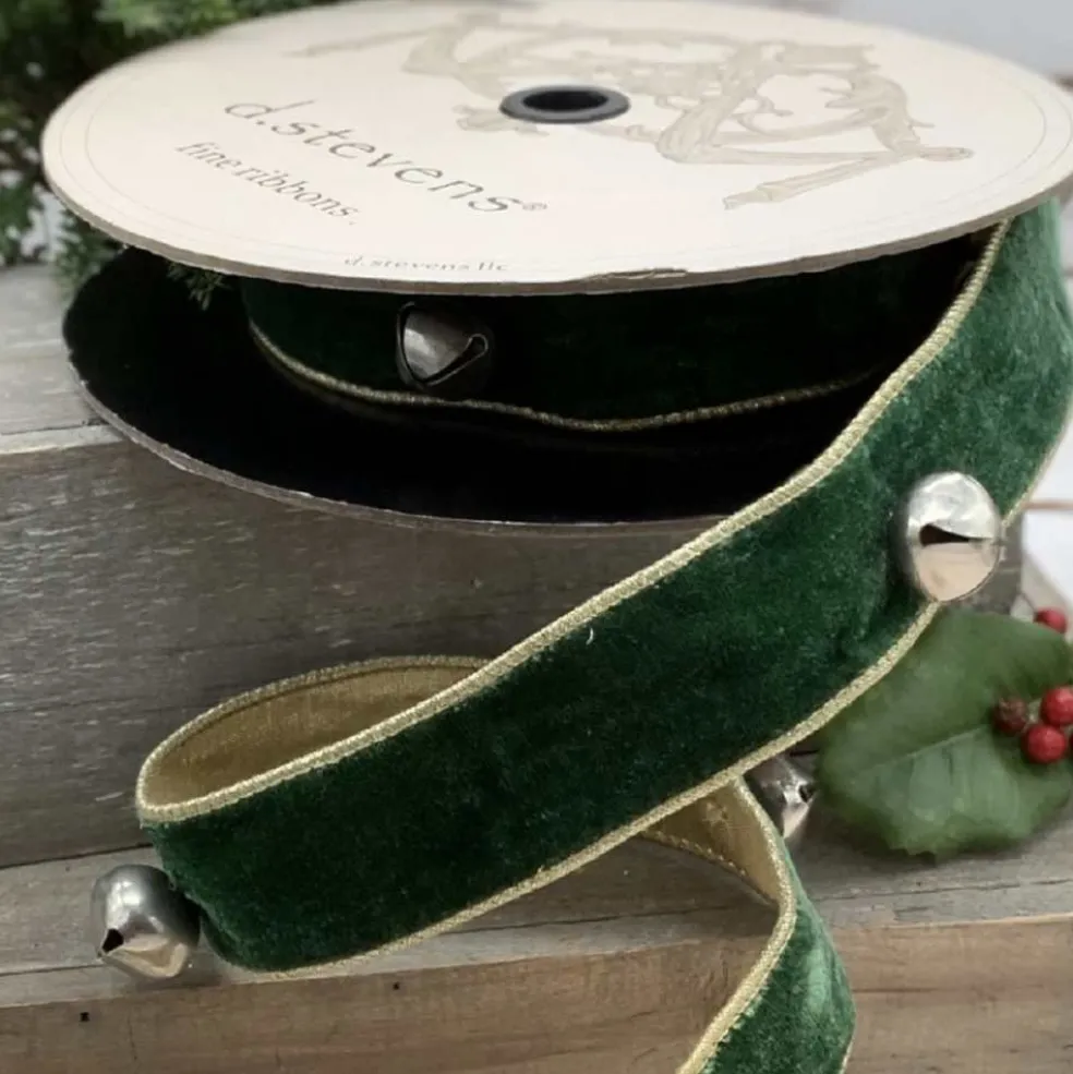 DStevens Fabric*D.Stevens Velvet Large Silver Bells Ribbon