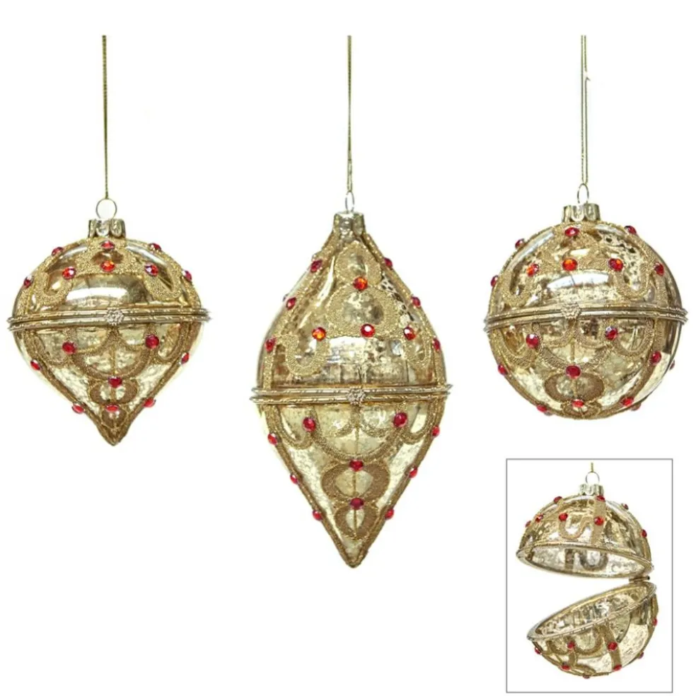 Goodwill Christmas Tree*Glass Antique Jewel Box Ornament 3 Assorted P 37353