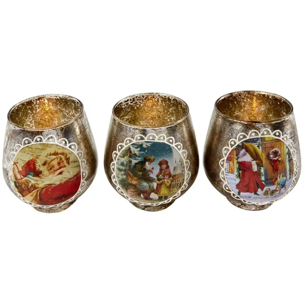 Goodwill Christmas Tree*Glass Antique Santa Votive 3 Assorted Mc 18105