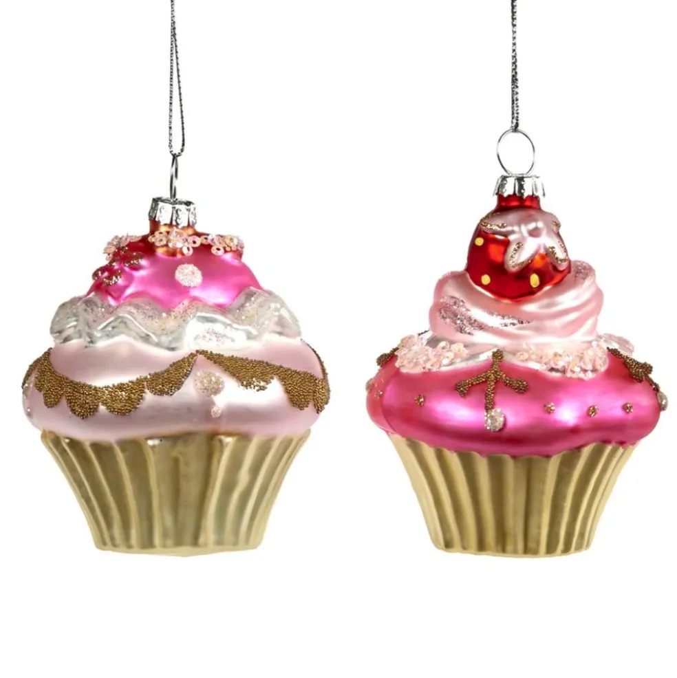 Goodwill Christmas Tree*Glass Cupcake Ornament 2 Assorted Tr 27083