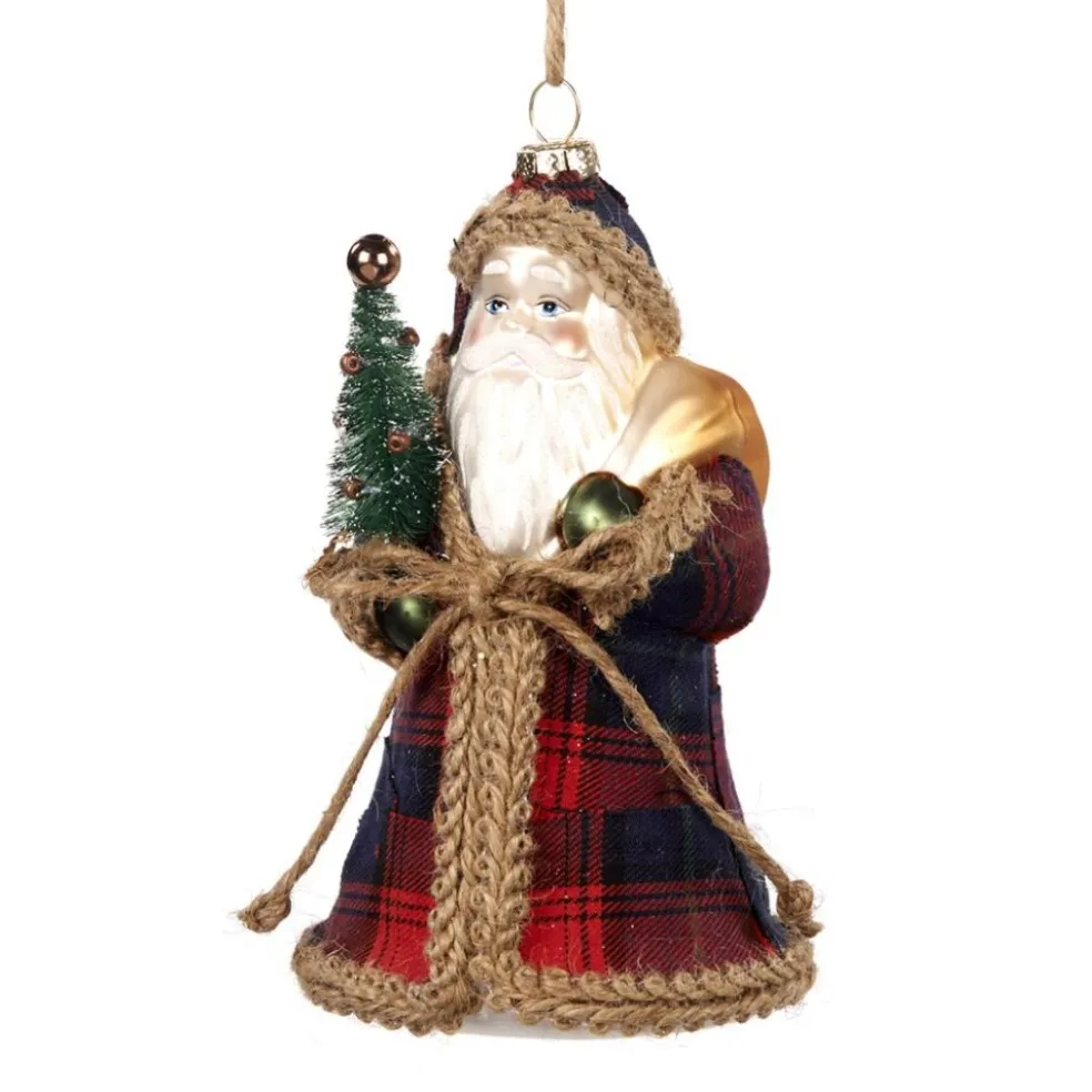 Goodwill Christmas Tree*Glass Fabric Tartan Santa Ornament Tr 27114