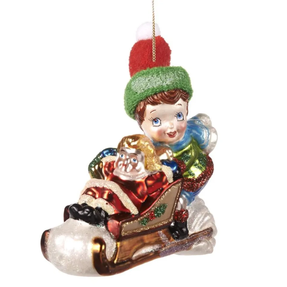 Goodwill Christmas Tree*Glass Kid With Sleigh Ornament Tr 27002