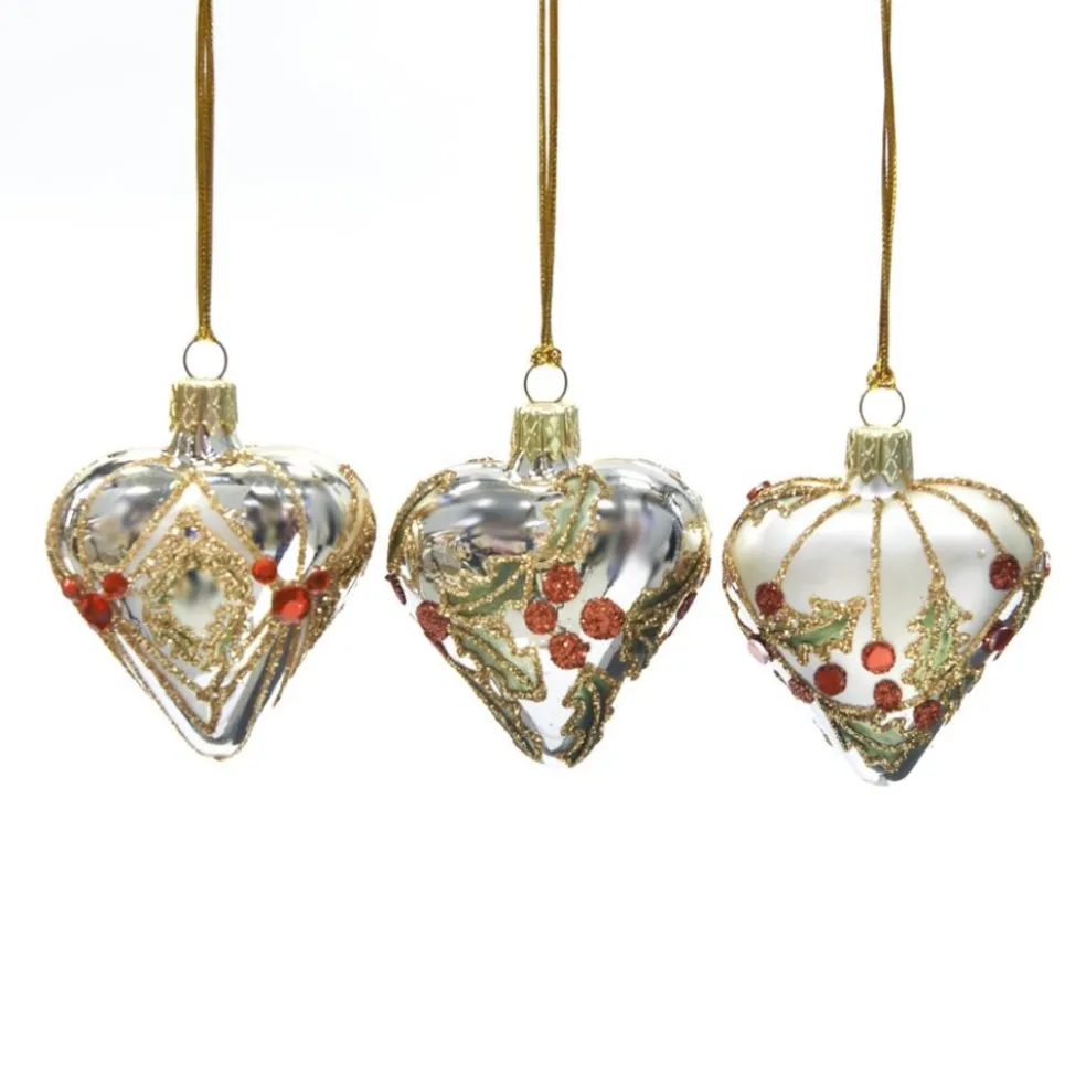 Goodwill Christmas Tree*Glass Mini Jewel Holly Heart Ornament 3 Assorted L 21728