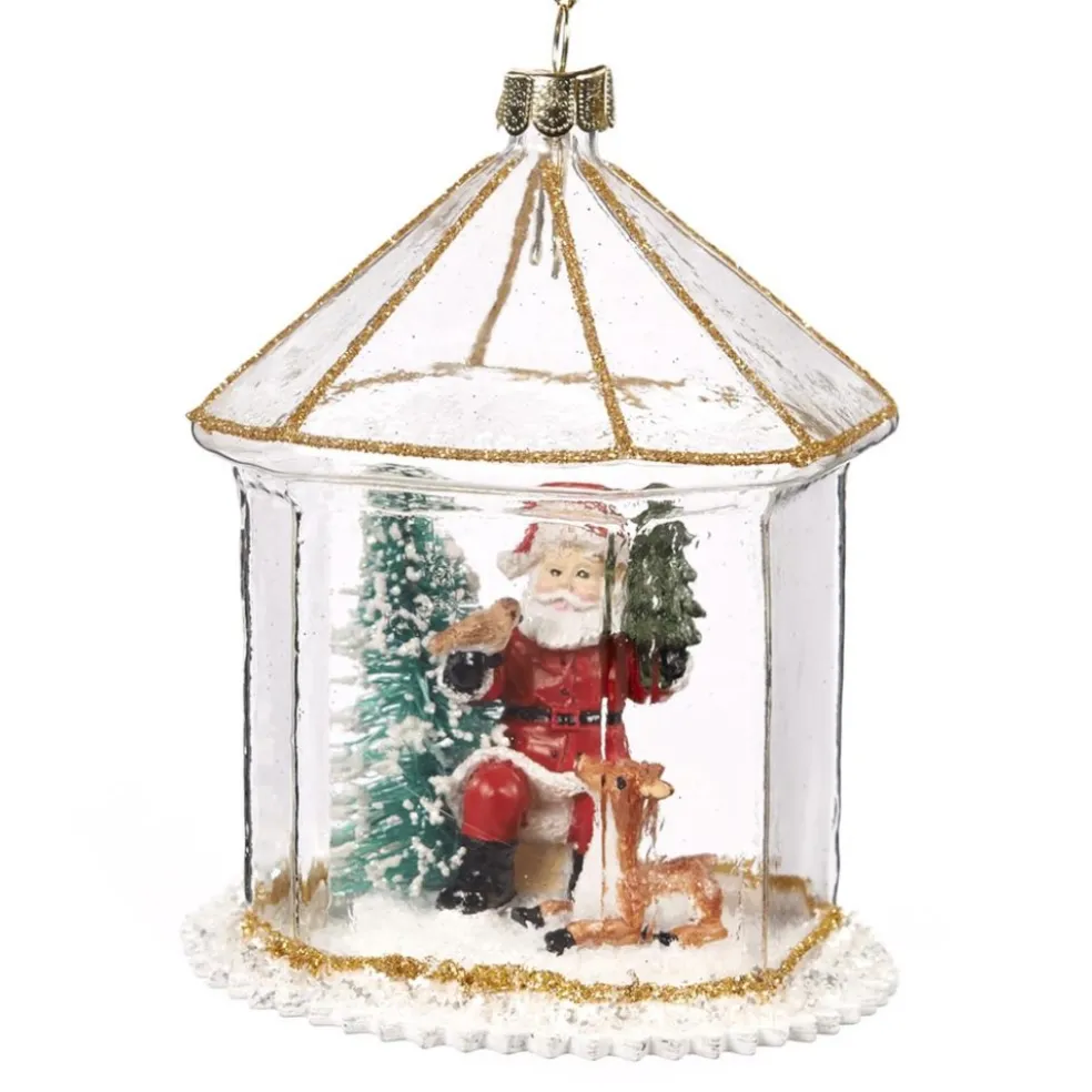 Goodwill Christmas Tree*Glass Santa Scene In House Ornament Tr 27390