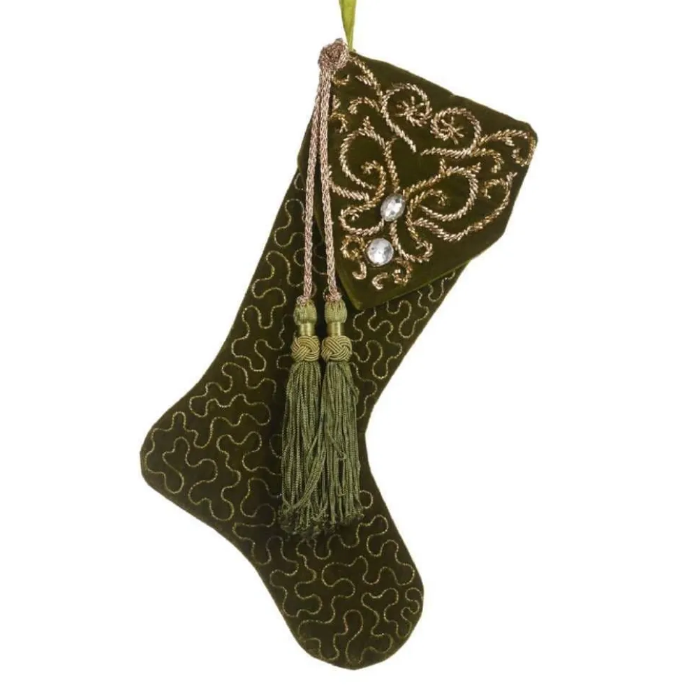 Goodwill Fabric* Belgium If 10018 Embroidered Tassel Stocking Olive Green
