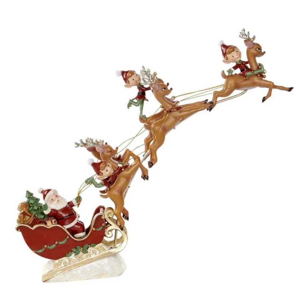 Goodwill Home Decors* Belgium Santa Sleigh With Elves And Deer D 48080