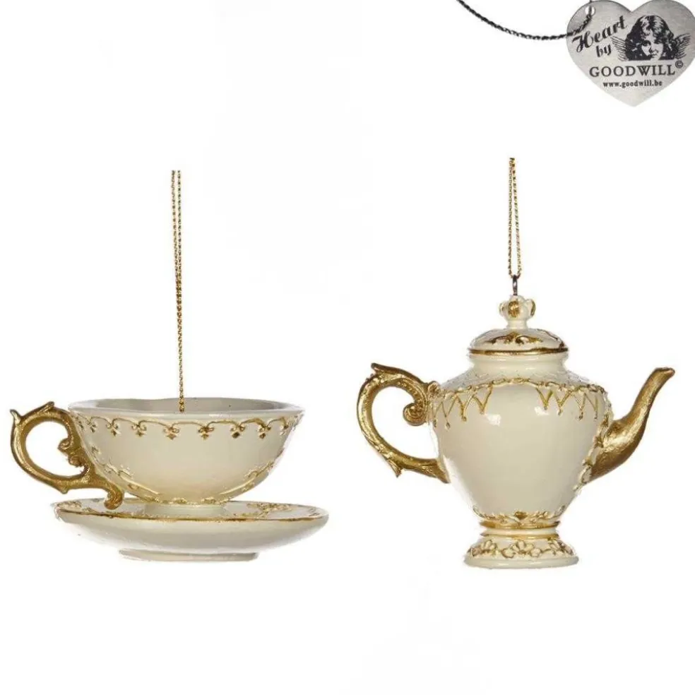 Goodwill Christmas Tree* Belgium Teapot Cup Ornament 2 Asssorted Mc 34021
