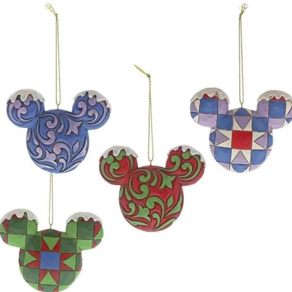 Jim Shore Christmas Tree* A29543 Mickey Mouse Head Hanging 4 Ornament Set