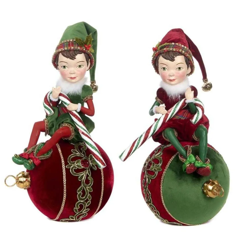 Katherine Collection Elves*Katherine's Collection Elf On Ball 2 Assorted Kc 28-928603