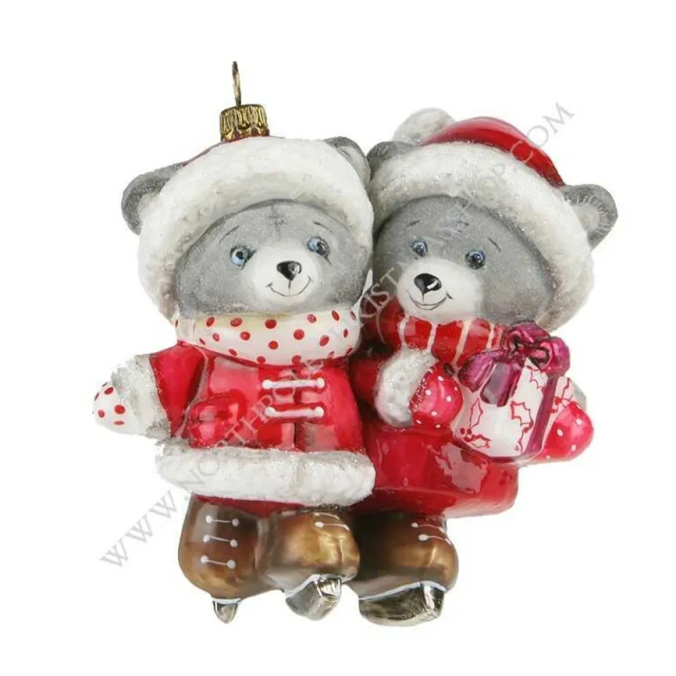 Komozja Famiily Glass Baubles*Komozja Family Mostowski A Pair Of Teddy Bears Skating