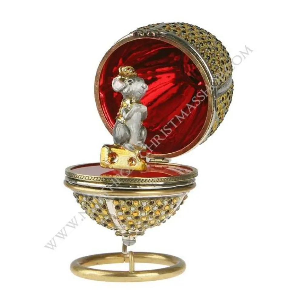 Komozja Famiily Glass Baubles*Komozja Family Mostowski Hinged Egg With Mouse Standing On A Piece Of Cheese