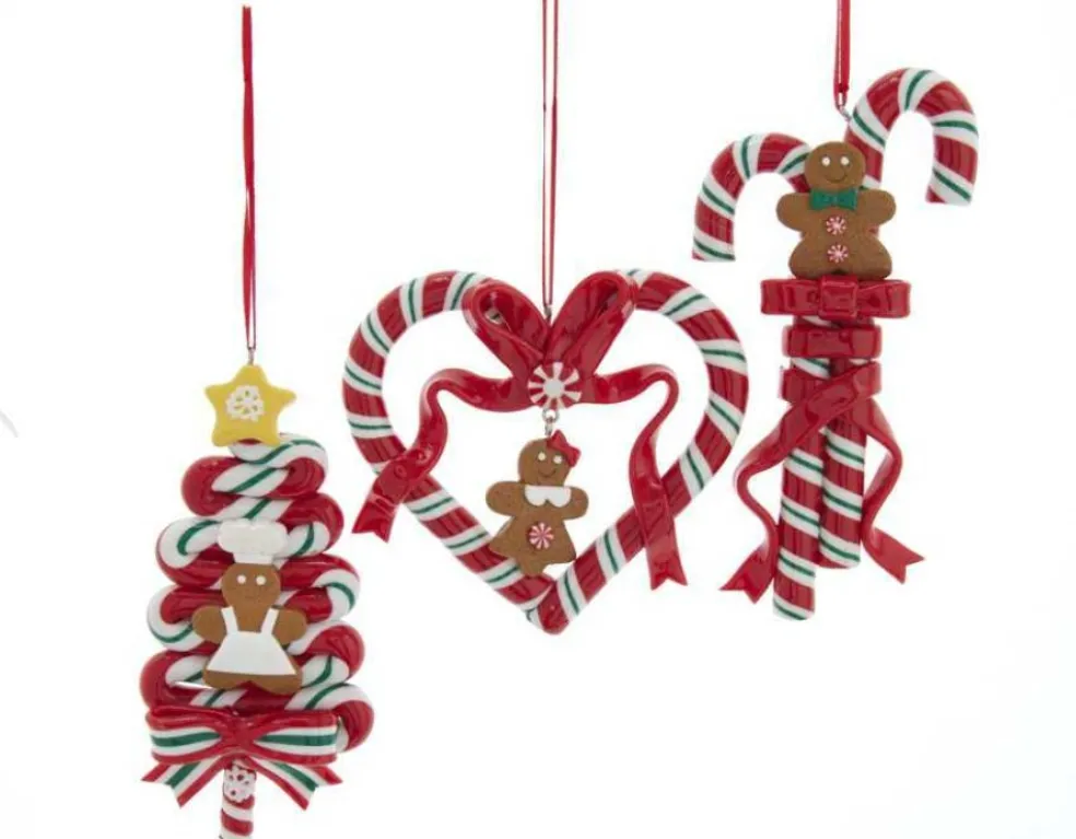 Kurt Adler Christmas Tree* D3839 Tree Candy Heart With Gingerbread3 Assorted