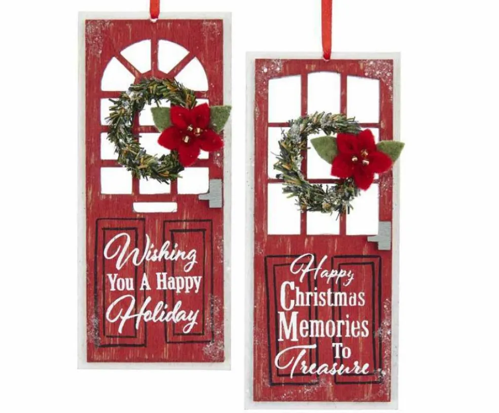Kurt Adler Christmas Tree* G0197 Wooden Red Christmas Door Ornament2 Assorted