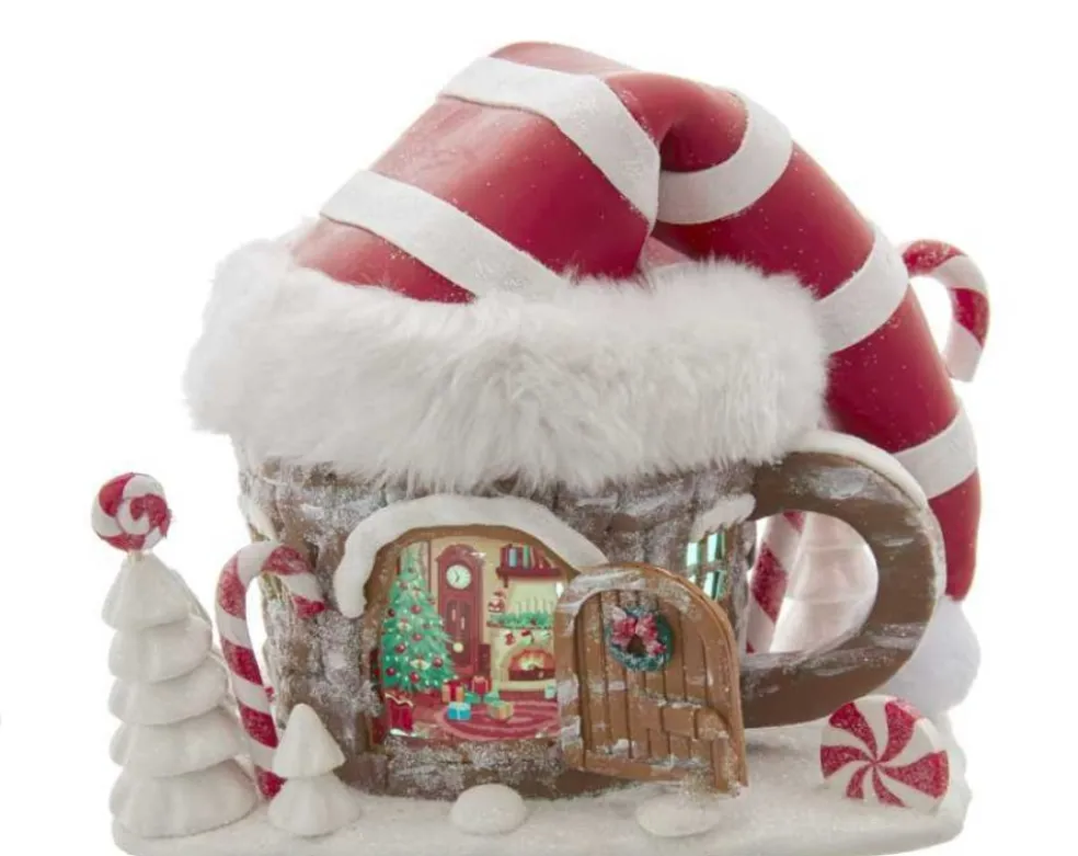 Kurt Adler North Pole* Gbj0017 Claydough Elf Hat Led House
