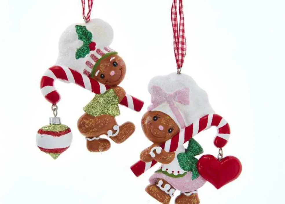 Kurt Adler Christmas Tree* H5592 Gingerbread With Cane Boy Girl Ornament2 Assorted