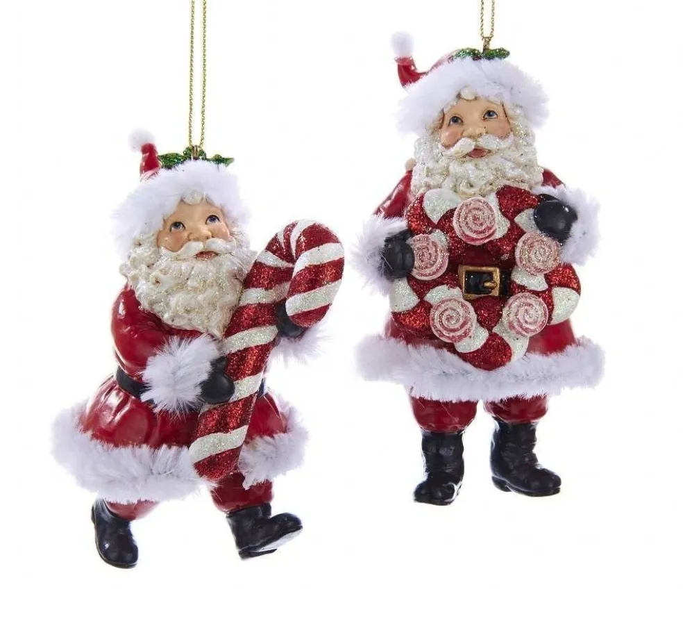 Kurt Adler Christmas Tree* Nyc C8951 Santa With Candy Cane Ornament 2 Assorted