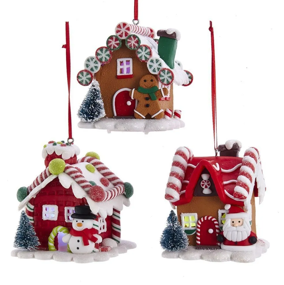 Kurt Adler Gingerbread* Nyc D3619 Battery-Operated Led Gingerbread House Ornaments, 3 Assorted