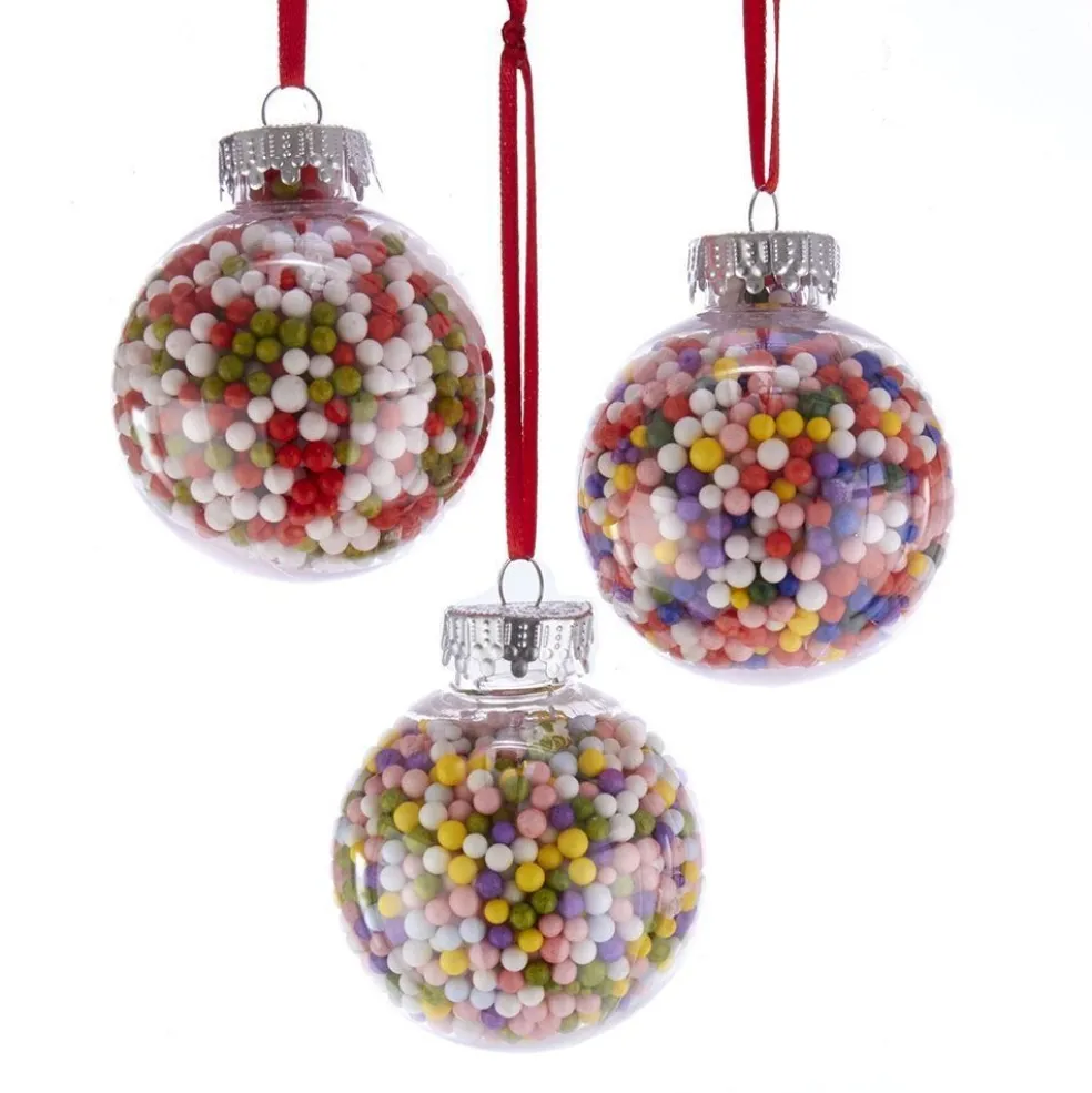 Kurt Adler Christmas Tree* Nyc D3551 Clear Plastic Ball With Candy Ornaments, 3 Assorted