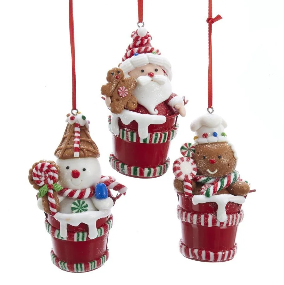 Kurt Adler Gingerbread* Nyc D3624 Santa, Gingerbread Man And Snowman Bucket Ornaments, 3 Assorted