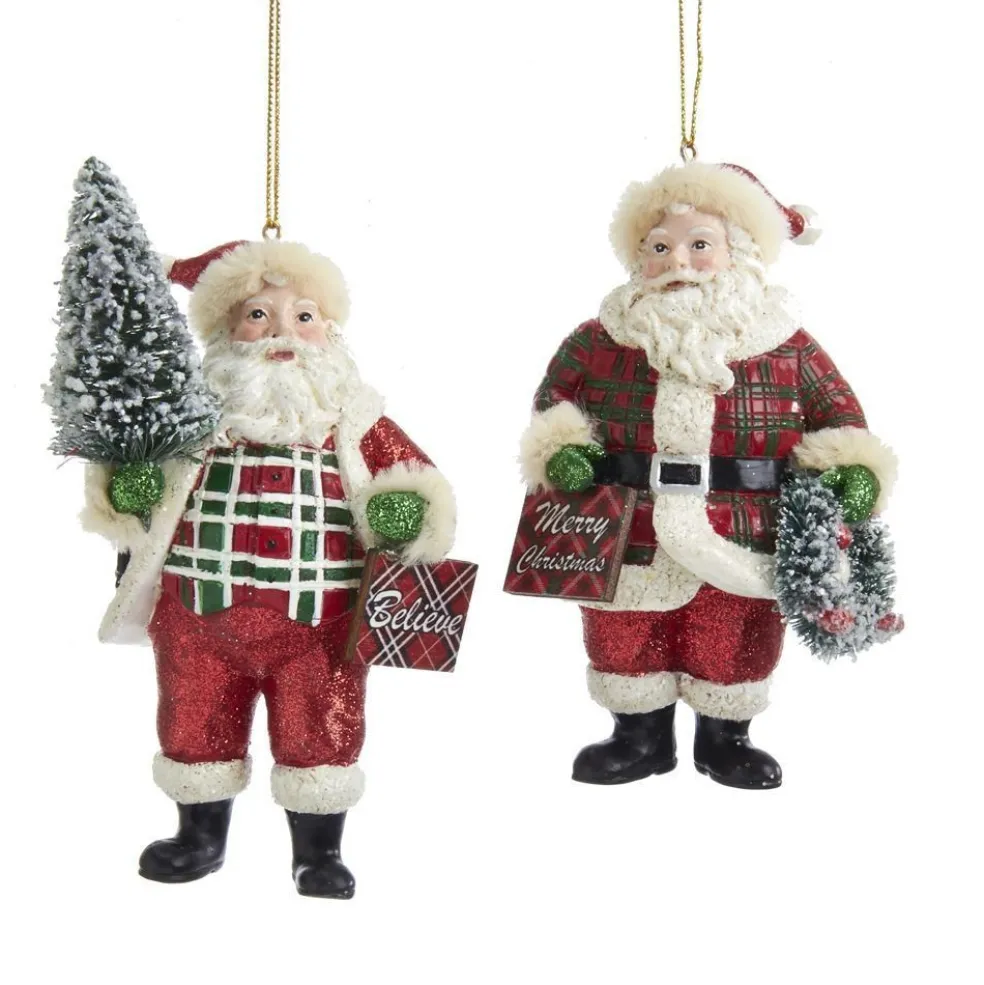 Kurt Adler Christmas Tree* Nyc E0351 Classic Plaid Santa Ornaments, 2 Assorted