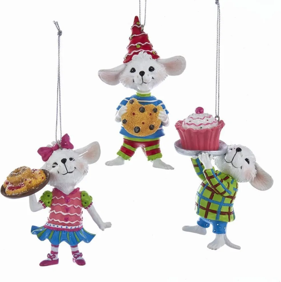 Kurt Adler Christmas Tree* Nyc E0273 Pastel Color Mouse With Sweets Ornaments, 3 Assorted