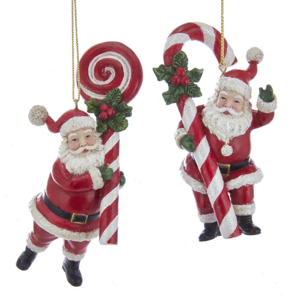 Kurt Adler Christmas Tree* Nyc E0277 Red And White Candy Santa Ornaments, 2 Assorted