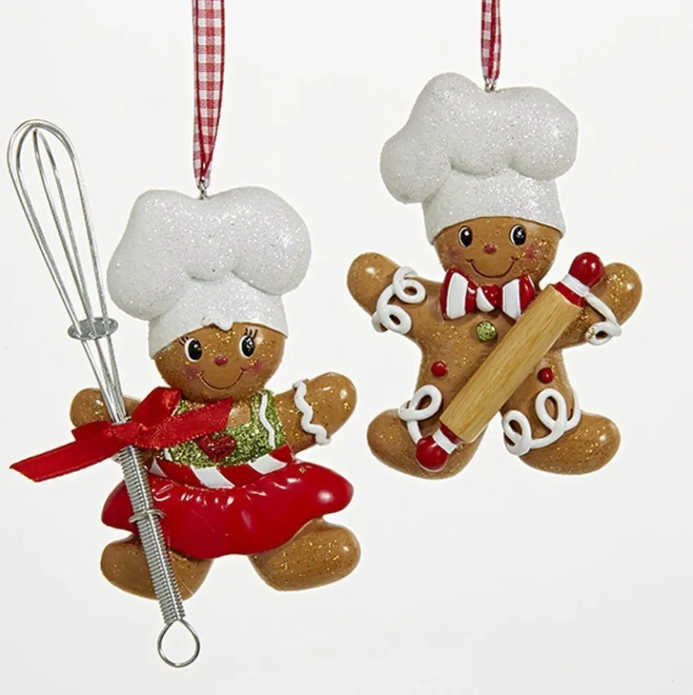 Kurt Adler Gingerbread* Nyc H5099 Gingerbread Boy And Girl Chef Ornaments, 2 Assorted