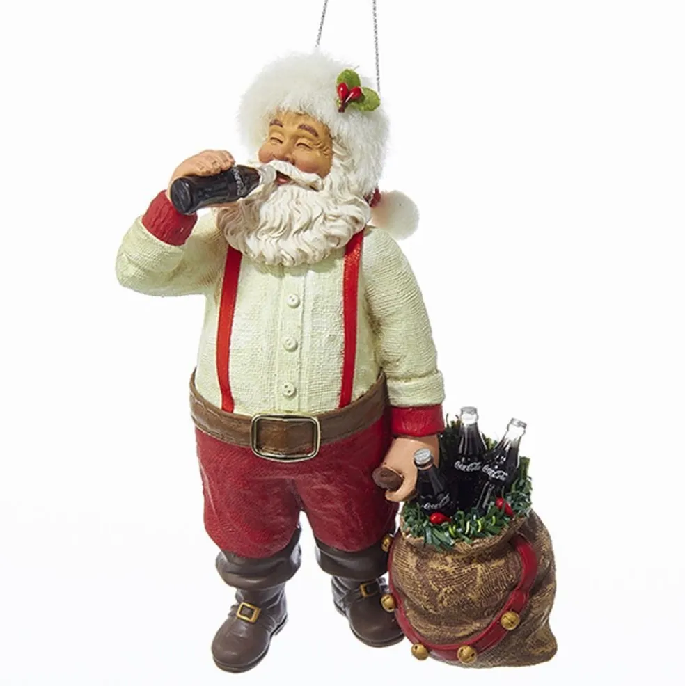 Kurt Adler Santa Claus* Santa Drinkng Coke With Sack And Bottles Cc9162