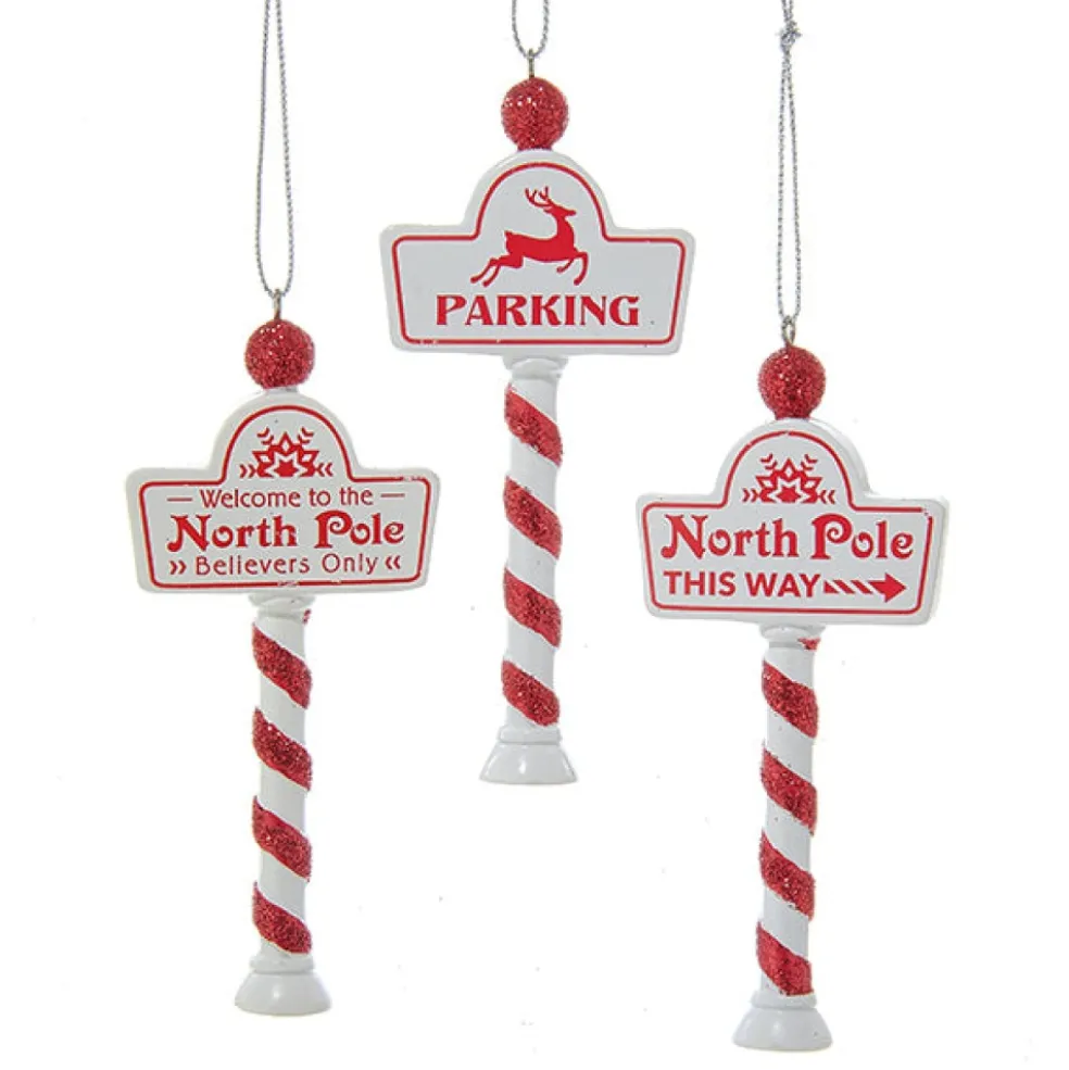 Kurt Adler Christmas Tree*Kurt S. Adler Nyc C6718 North Pole Sign Ornament 3 Assorted