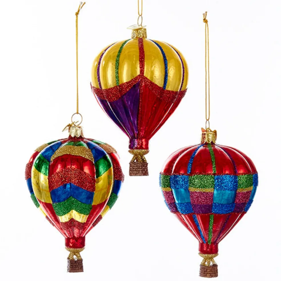 Kurt Adler Glass Baubles*Kurt S. Adler Nyc Nb1142 Noble Gems Hot Air Balloon 3 Assorted