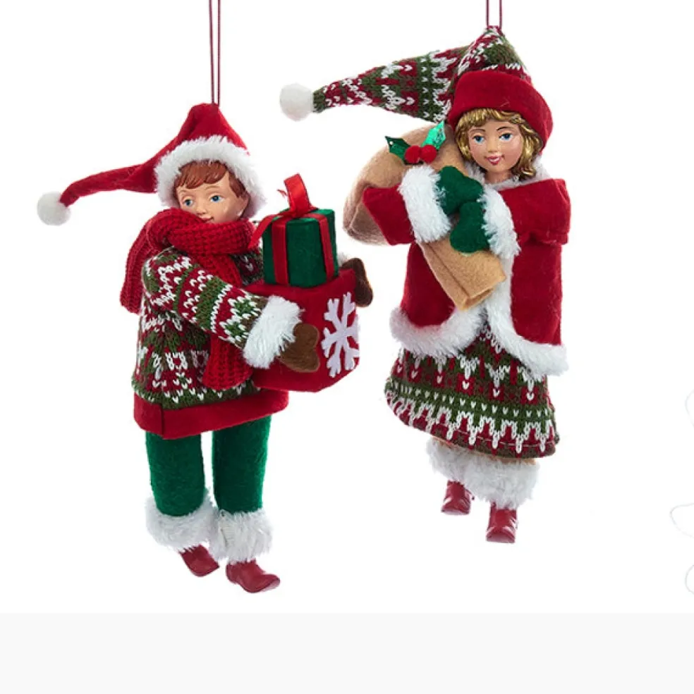 Kurt Adler Christmas Tree*Kurt S. Adler Nyc Td1471 Stuffed Boy With Gift And Girl With Sack