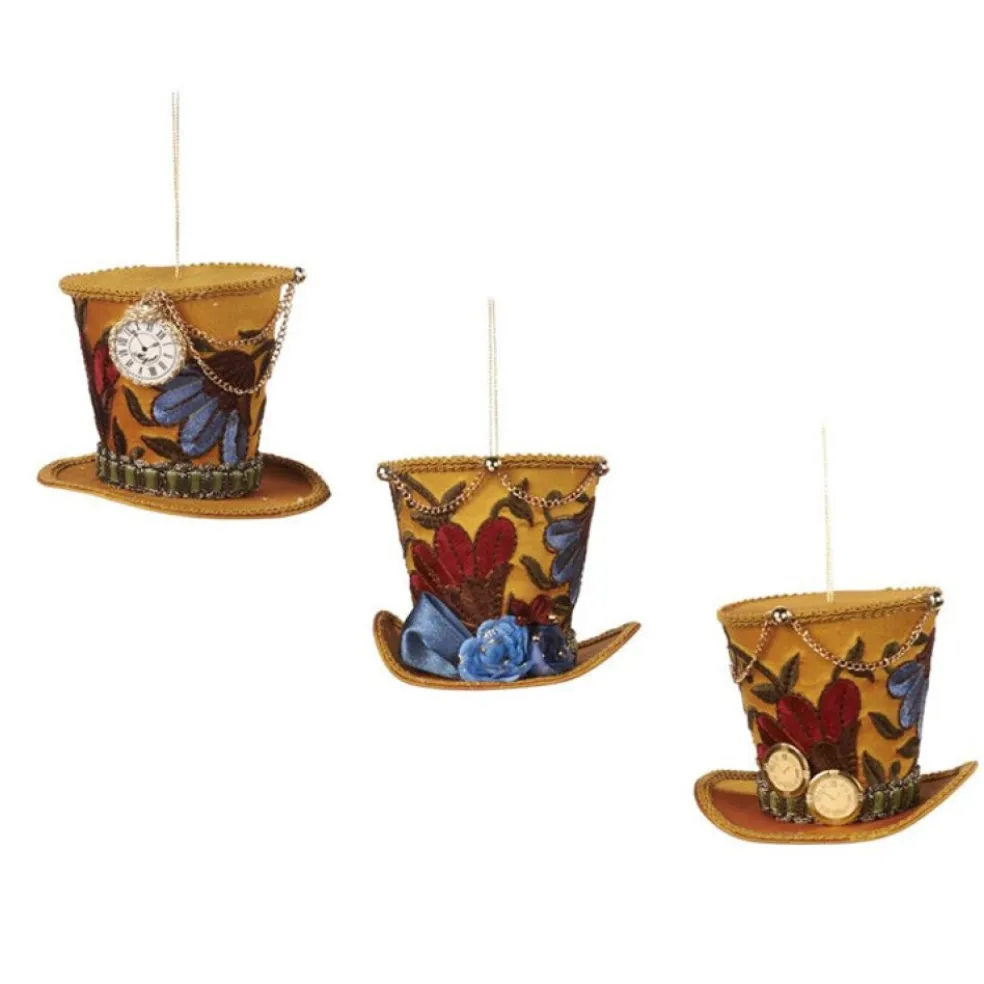 Goodwill Christmas Tree*Madhatter Floral Hat Ornament 3 Assorted Alice In Wonderland J 65411