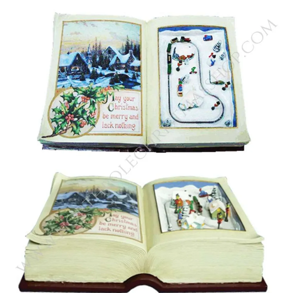 North Pole Musical*Music Open Book With Animated Village