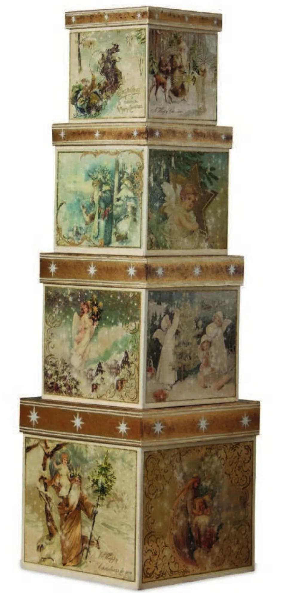 Bethany Lowe Traditional*Tp6194 A Peaceful Xmas Nest Box Set Of 4